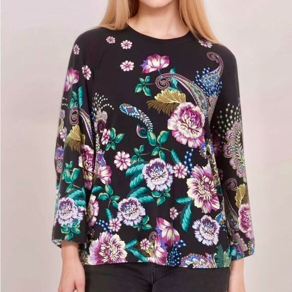 NEW Johnny Was The Janie Favorite V-neck Kimono Sleeve Tee Floral Size XL - Picture 1 of 11